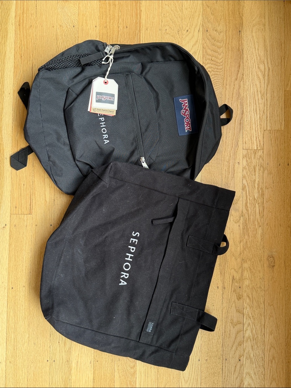 NWT JanSport x Sephora Black Backpack and Terra Thread x Sephora Tote Set